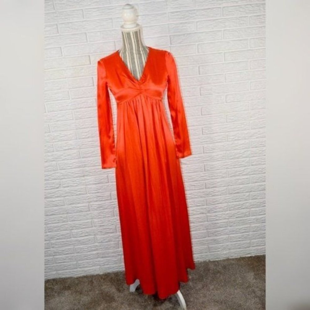 Vintage 60s/70s Orange Satin Disco Maxi Dress Size XS Extra Small